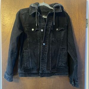 Grunge Hollister Hooded Black Jean Jacket size XS